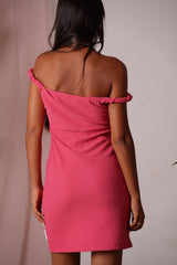 Twist Shoulder Textured Dress 34578-PINK