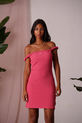 Twist Shoulder Textured Dress 34578-PINK