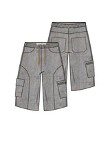 Baggy Washed Denim Cargo Shorts 34808-GREY