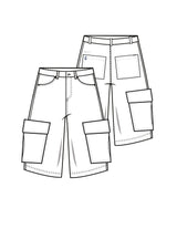 Baggy Denim Cargo Shorts 34809-WHIT