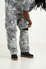 Sixth June Jungle Jacquard Tapestry Modular Cargo Shorts 25640-NAVY