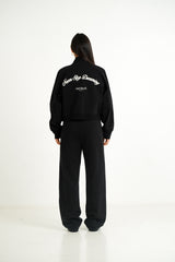 Never Stop Dreaming Sixth June Back Embroidery Zip Up Sweatshirt 34613-BLAC