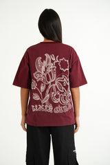 Jungle Flower Sixth June Print ss Tshirt 12977-BURG