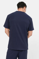 Pleated fabric Tee 12376-NAVY