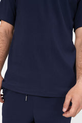 Pleated fabric Tee 12376-NAVY