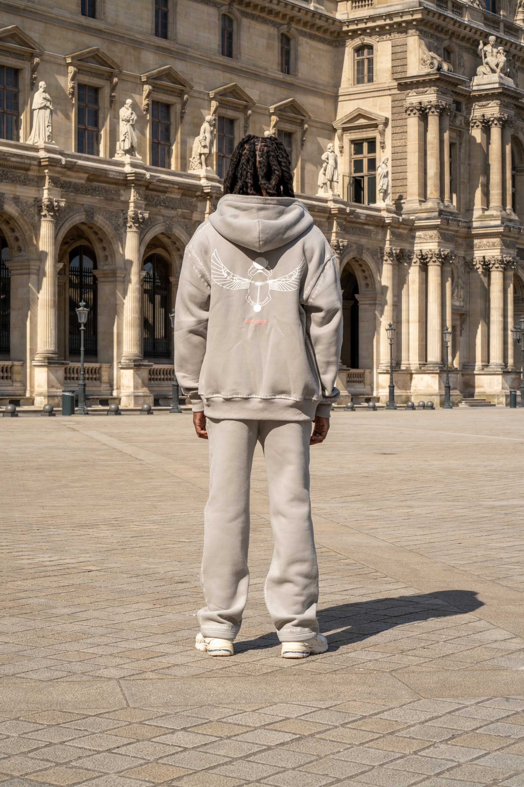 Hoodie Royal Beetle Print Embroidered Edges 25503-GREY