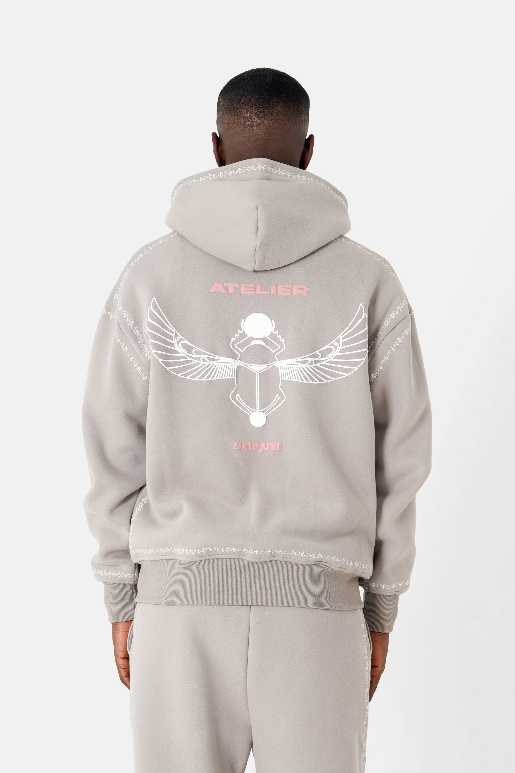 Hoodie Royal Beetle Print Embroidered Edges 25503-GREY