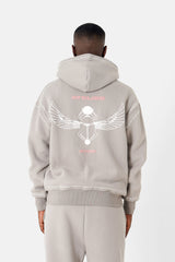 Hoodie Royal Beetle Print Embroidered Edges 25503-GREY