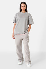 Joggers Front Logo Print Embroidered Edges 25505-GREY