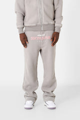 Joggers Front Logo Print Embroidered Edges 25505-GREY