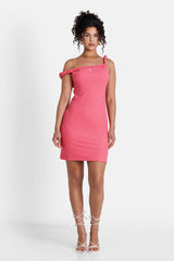 Twist Shoulder Textured Dress 34578-PINK