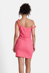 Twist Shoulder Textured Dress 34578-PINK