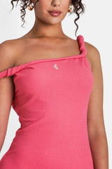 Twist Shoulder Textured Dress 34578-PINK