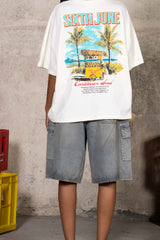 Baggy Washed Denim Cargo Shorts 34808-GREY