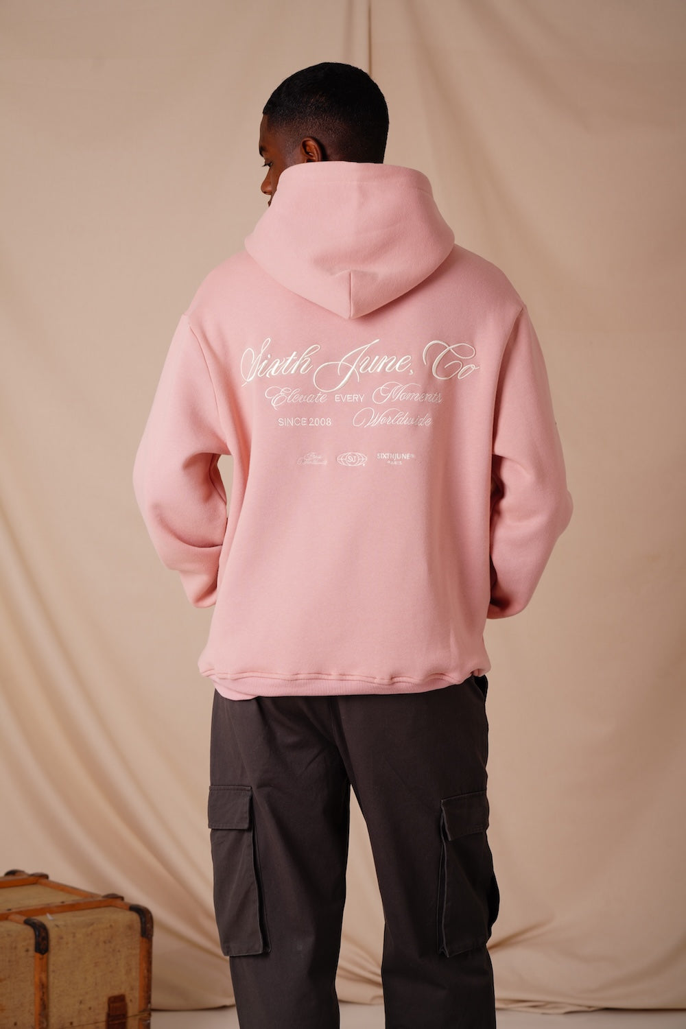 Hoodie Back Calligraphy Embroidery 12876-PINK