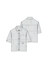 Oversize Stripes Denim Distressed Shirt 25986-BEIG