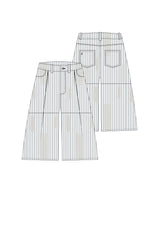 Baggy Stripes Denim Distressed Shorts 25987-BEIG