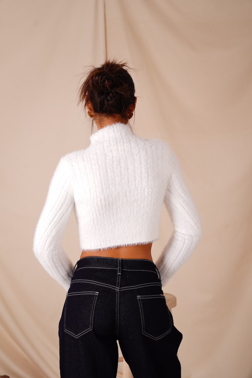 Tops Hairy Knit LS 34382-WHIT