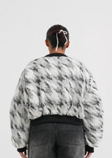 Sixth June Houndstooth Graphic Crop Bombers Jacket 34728-BLAC