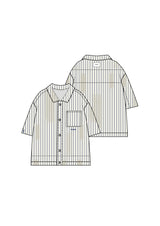 Oversize Stripes Denim Distressed Shirt 34855-BEIG