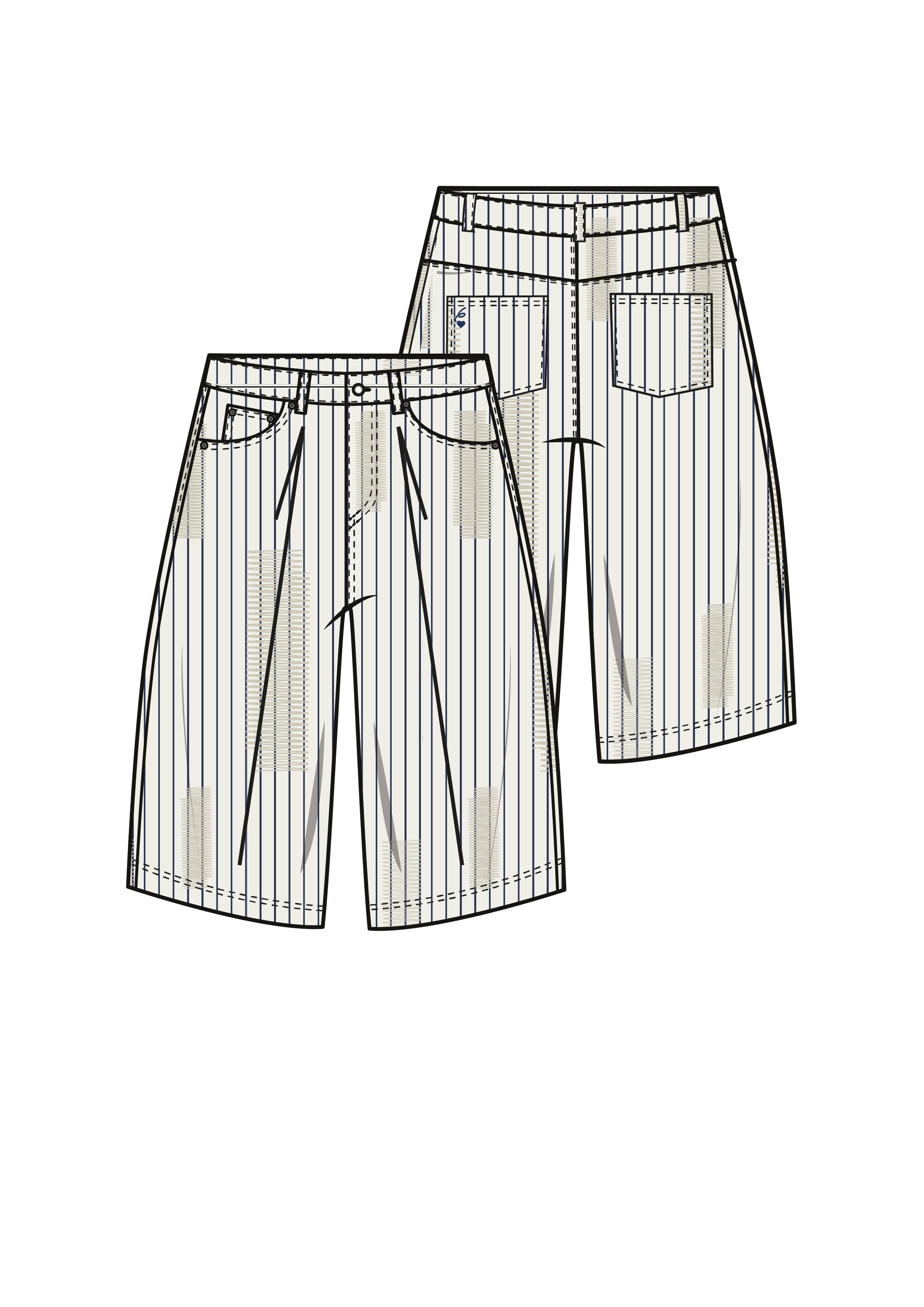 Baggy Stripes Denim Distressed Shorts 34856-BEIG