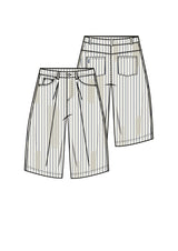 Baggy Stripes Denim Distressed Shorts 34856-BEIG