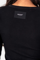 Sixth June Heart Embroidered Button Up ls Ribbed Dress 34644-BLAC
