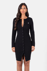 Sixth June Heart Embroidered Button Up ls Ribbed Dress 34644-BLAC