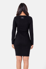 Sixth June Heart Embroidered Button Up ls Ribbed Dress 34644-BLAC