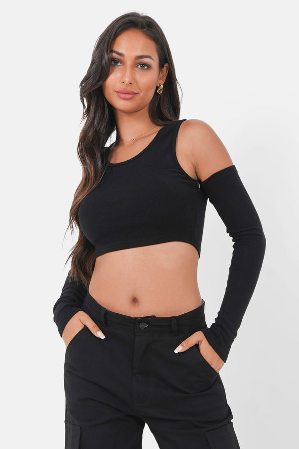 Removable sleeves Top 12478-BLAC