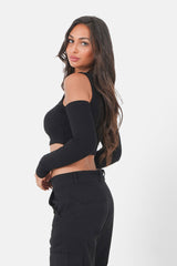 Removable sleeves Top 12478-BLAC