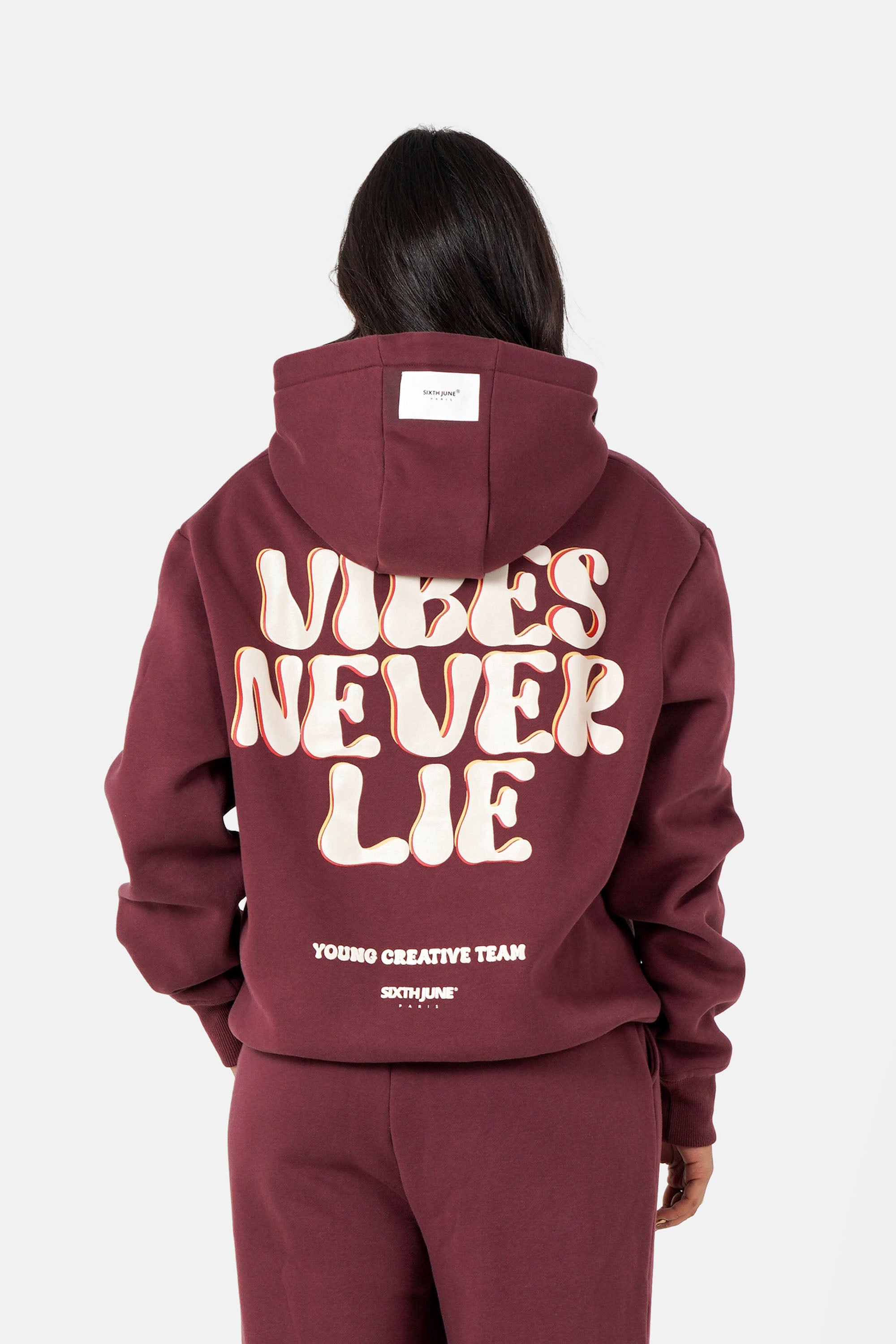 Vibes Never Lie Sixth June Back Retro Print Hoodie 12943-BURG