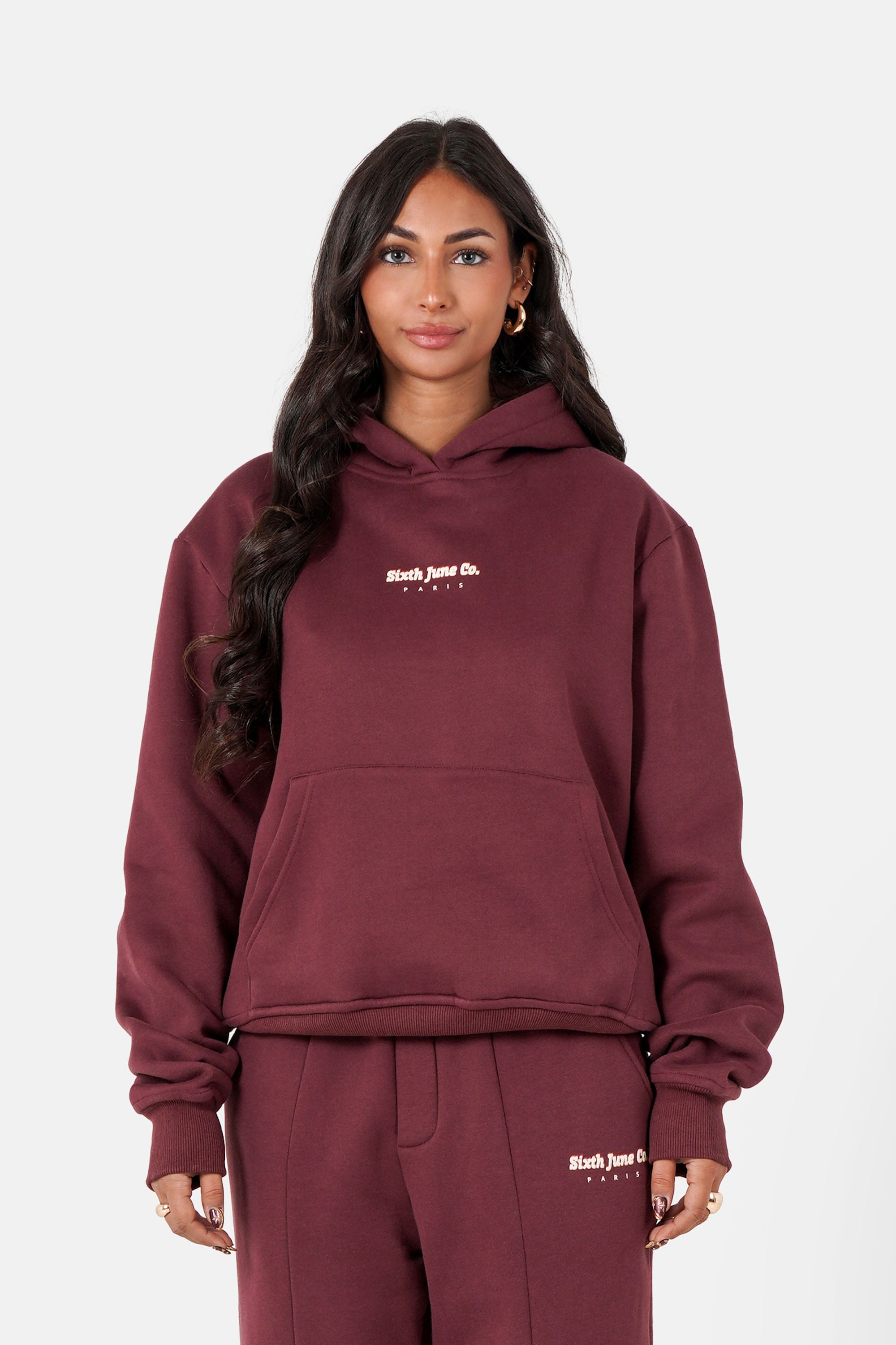 Vibes Never Lie Sixth June Back Retro Print Hoodie 12943-BURG