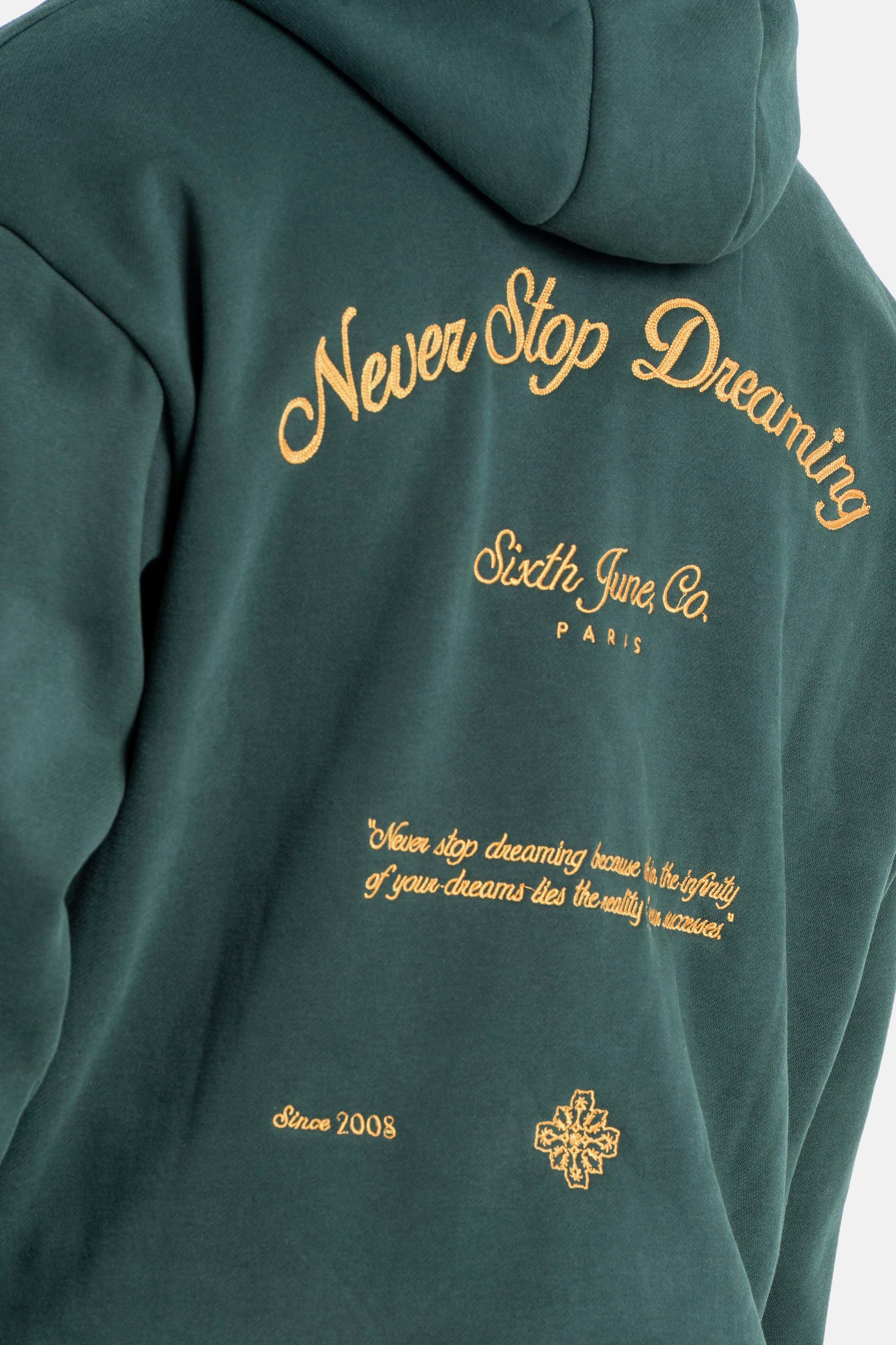 Never Stop Dreaming Sixth June Back Embroidery Hoodie 12944-GREE