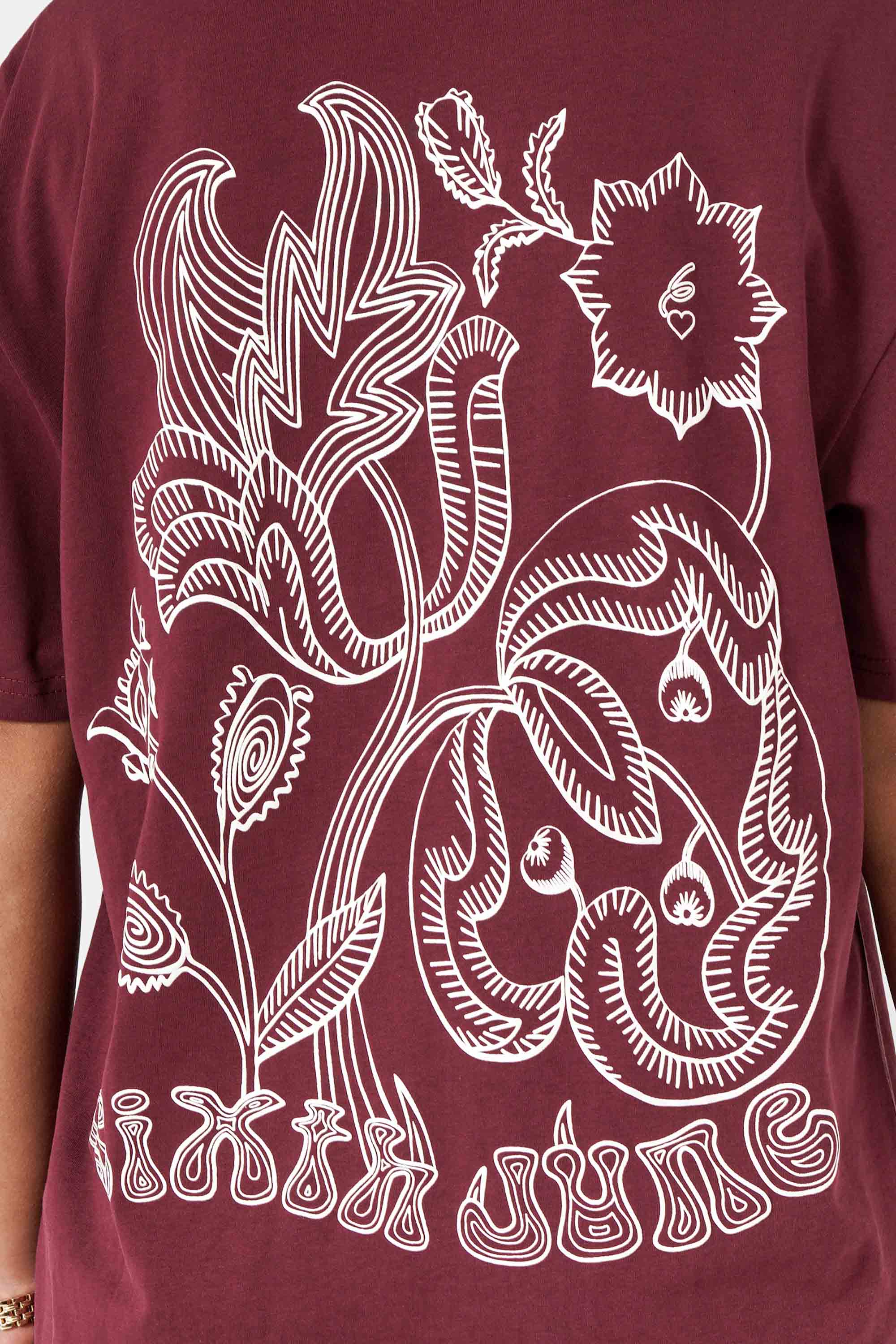 Jungle Flower Sixth June Print ss Tshirt  12977-BURG