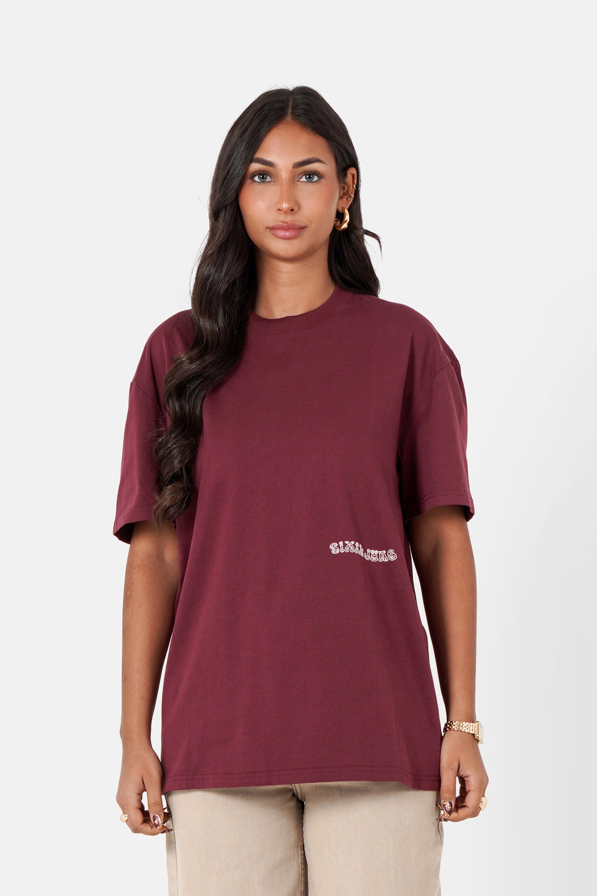 Jungle Flower Sixth June Print ss Tshirt  12977-BURG