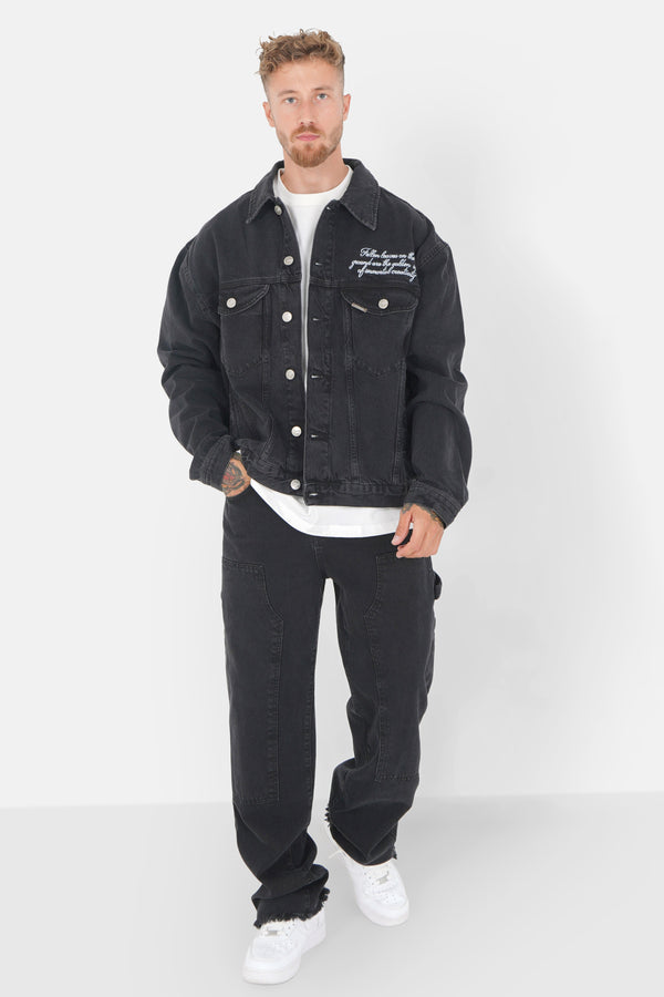 Embroidered denim jacket Black