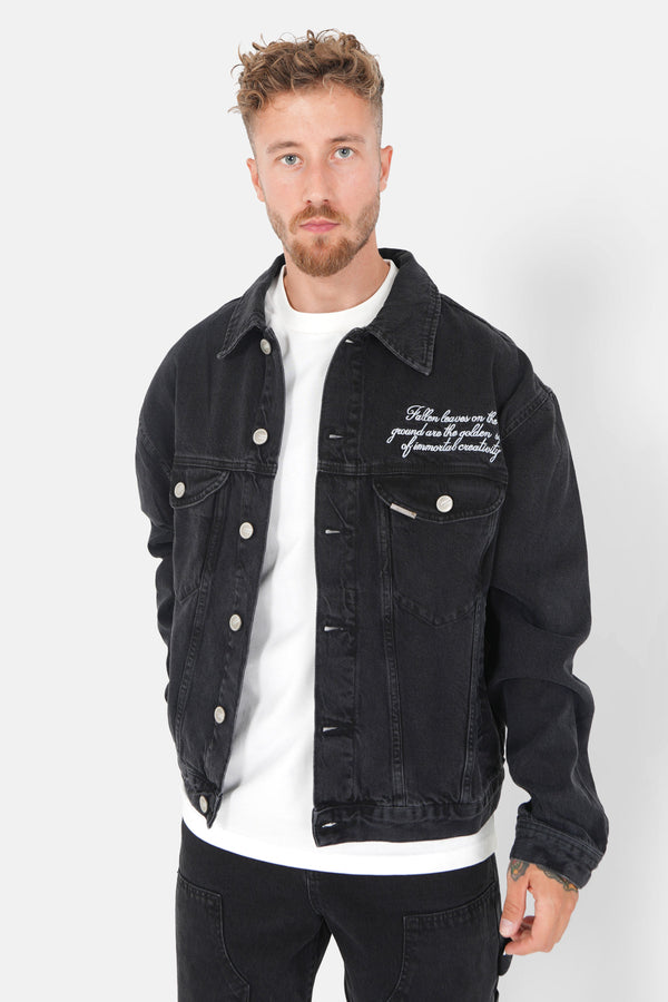 Embroidered denim jacket Black
