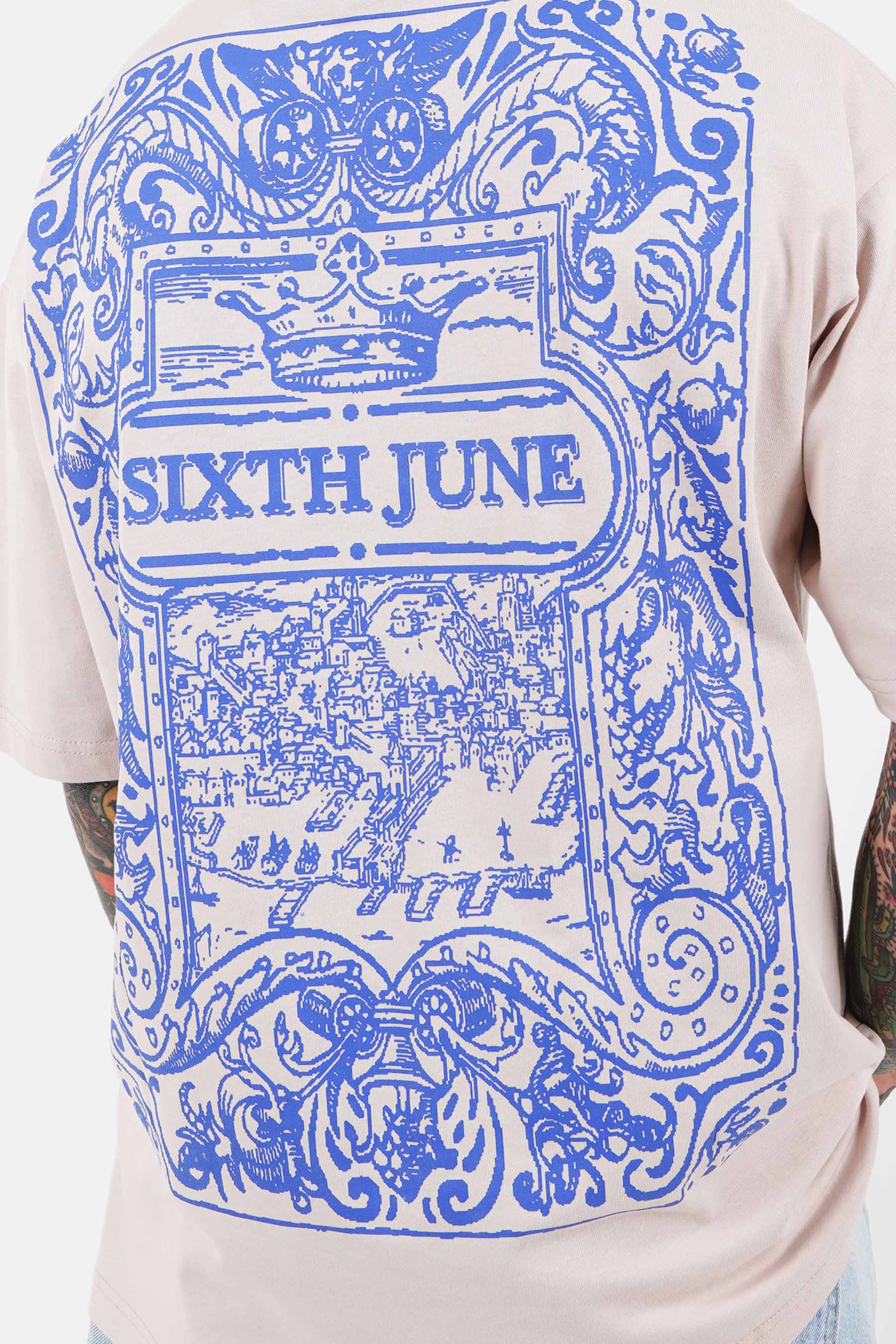 T-shirt short sleeves azulejos print 23981-BEIG