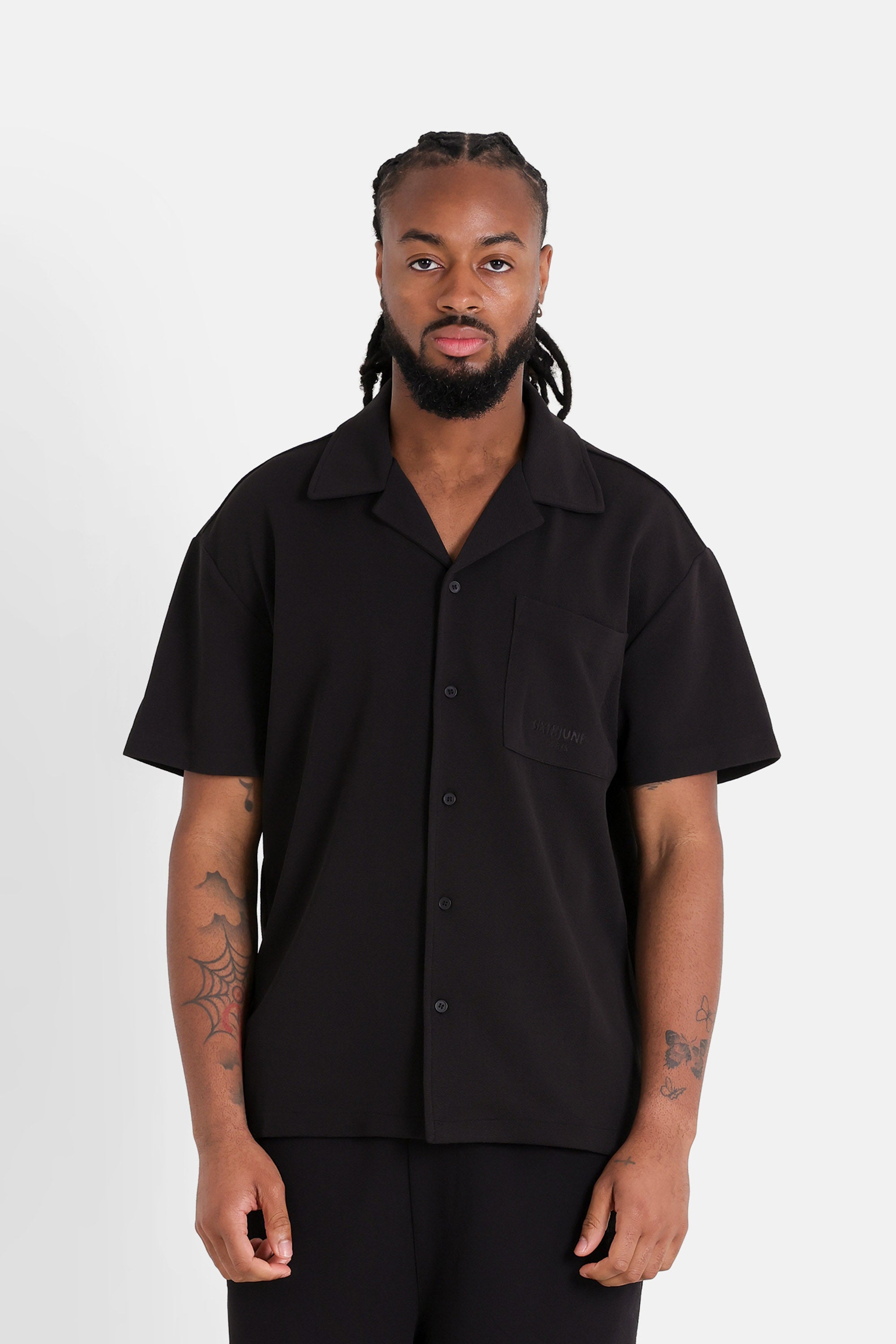 CREPE FABRIC SS SHIRT 25200-BLAC