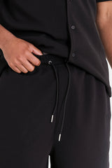 CREPE FABRIC SS SHORT 25201-BLAC