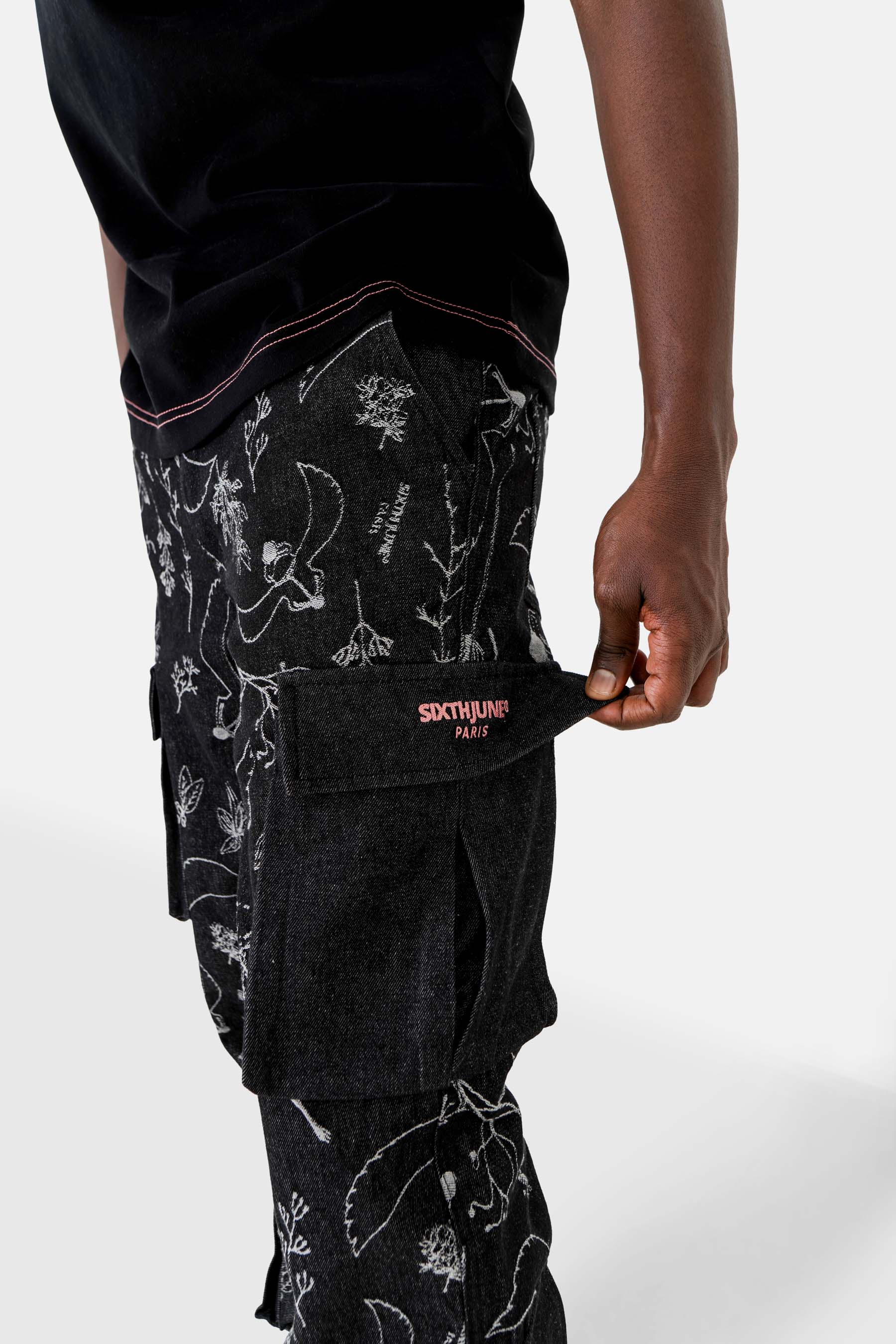 Cargo Denim Pants Royal Beetle Graphic 25501-BLAC