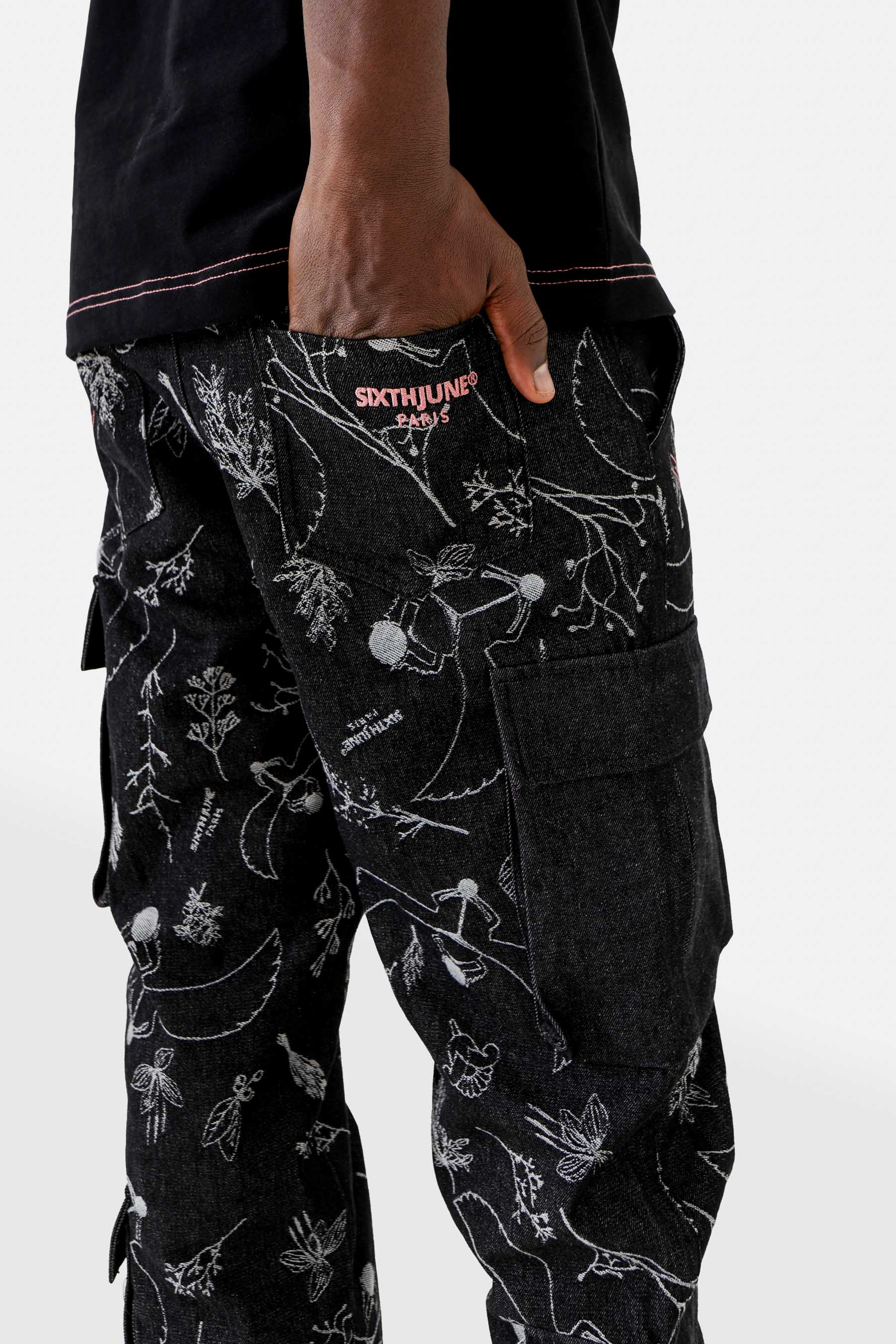 Cargo Denim Pants Royal Beetle Graphic 25501-BLAC