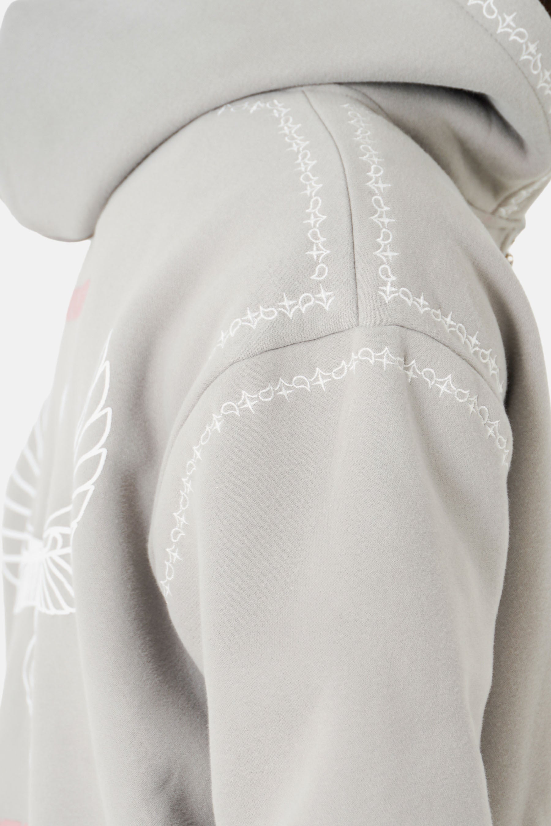 Hoodie Royal Beetle Print Embroidered Edges 25503-GREY