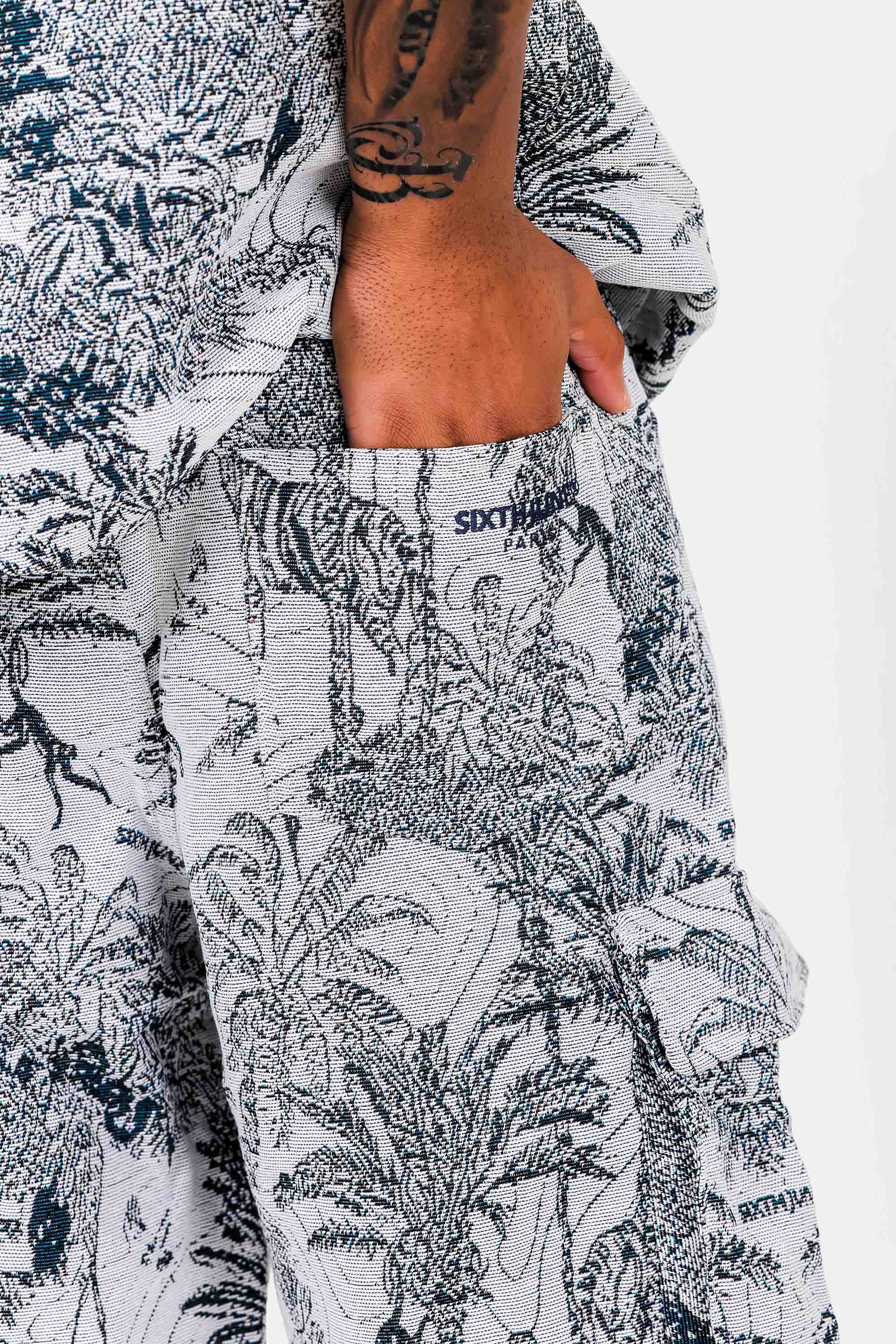 Sixth June Jungle Jacquard Tapestry Modular Cargo Shorts 25640-NAVY
