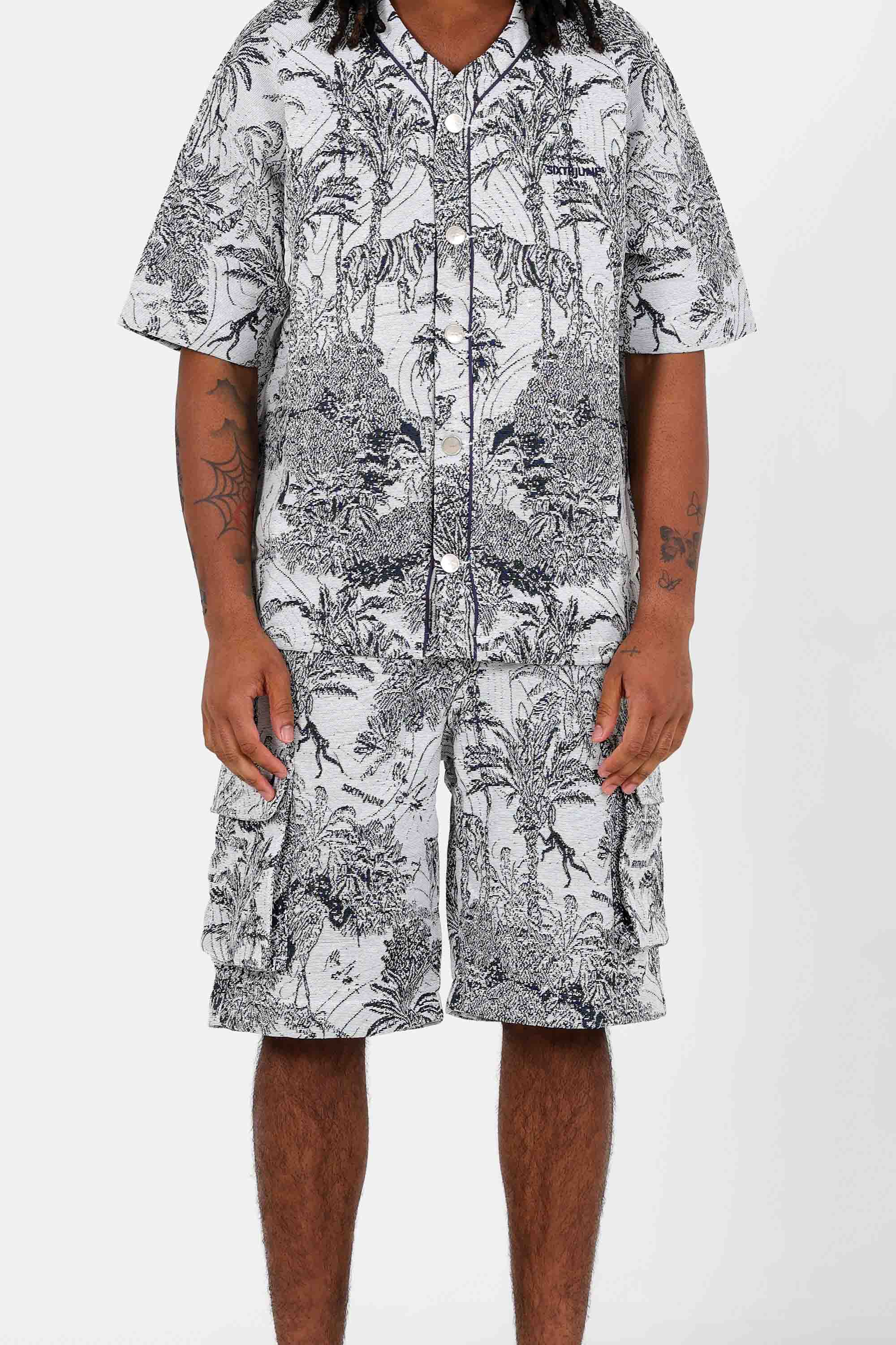 Sixth June Jungle Jacquard Tapestry Modular Cargo Shorts 25640-NAVY
