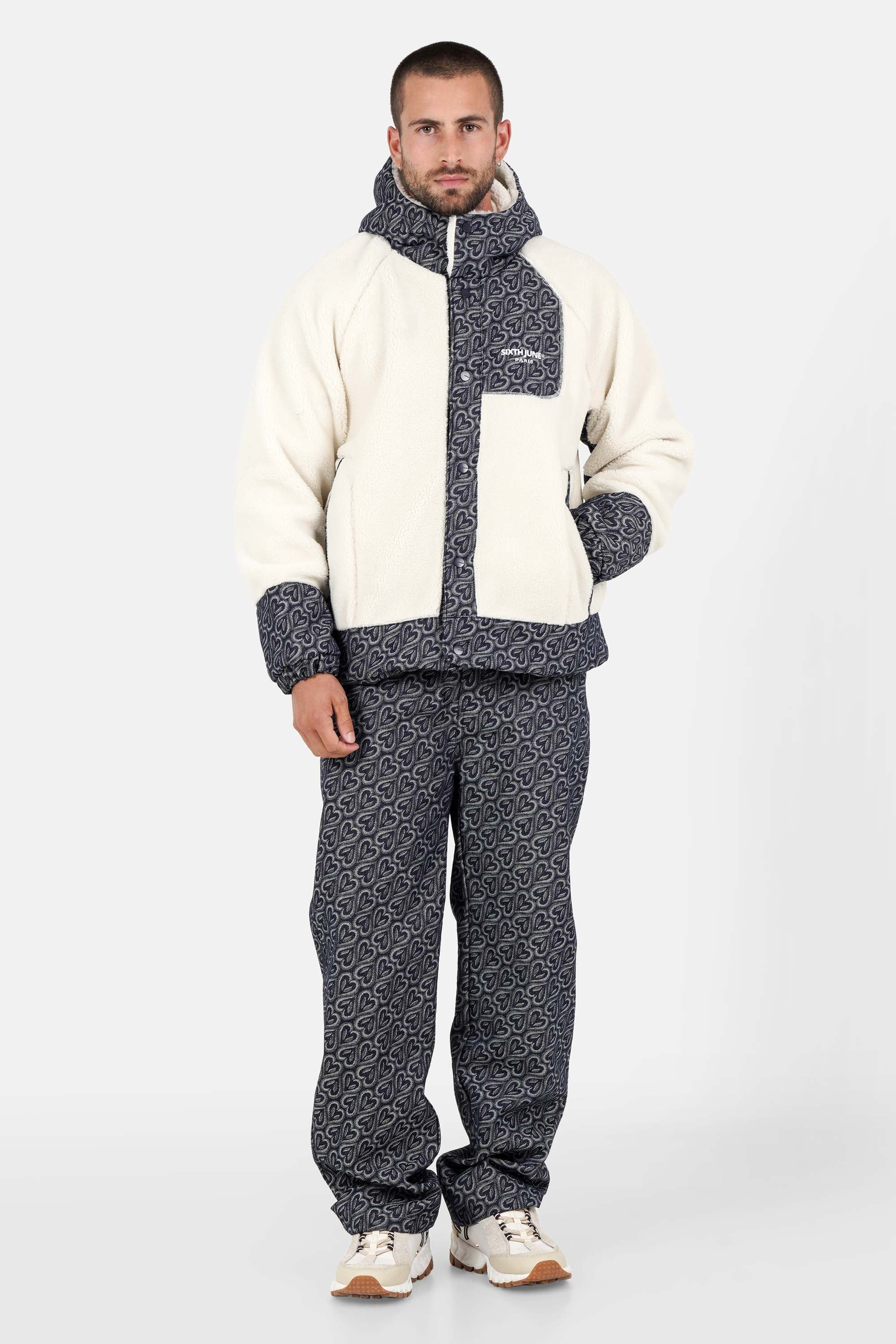 Sherpa Denim Heart Pattern Sixth June Jacket 25727-DBLU