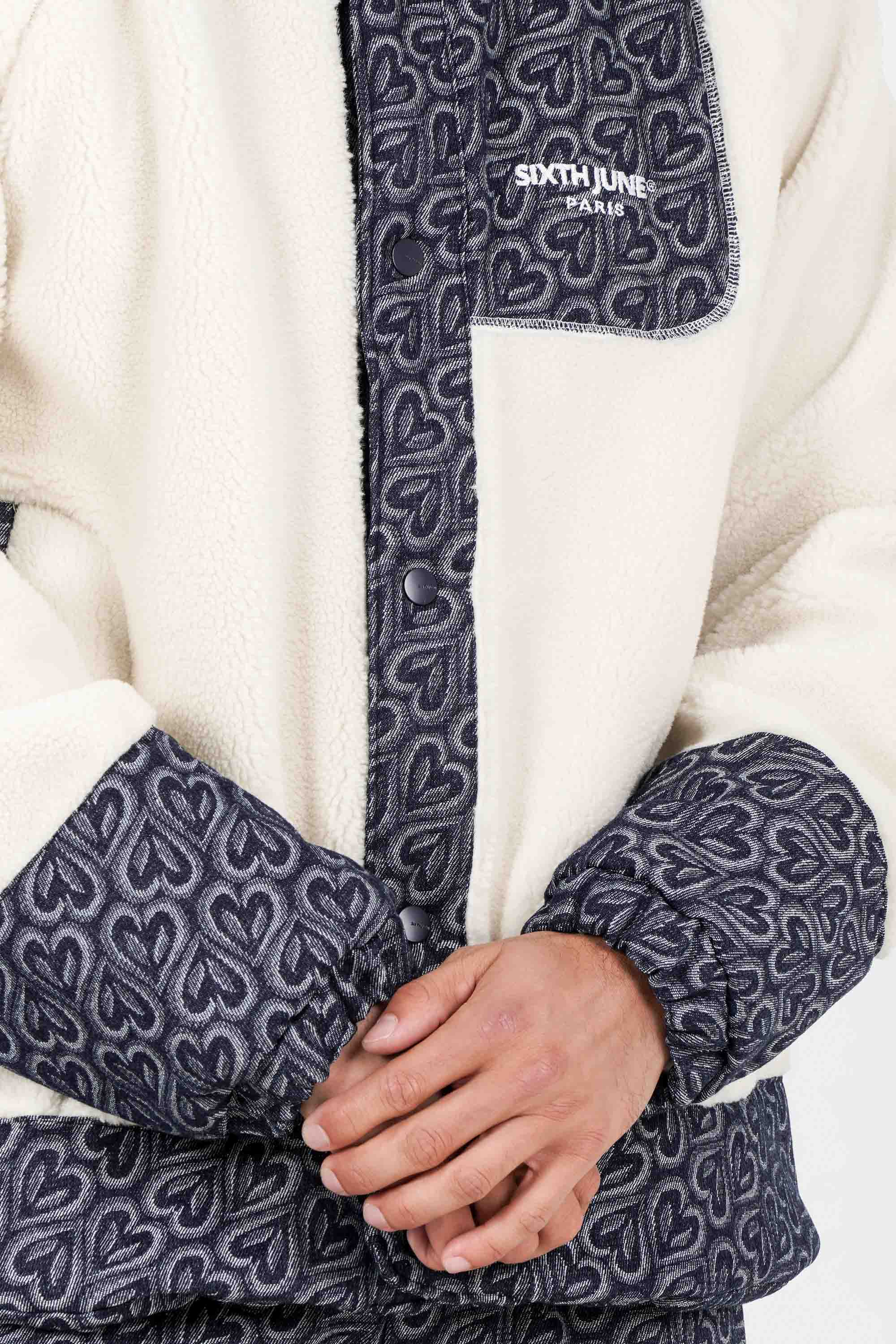 Sherpa Denim Heart Pattern Sixth June Jacket 25727-DBLU