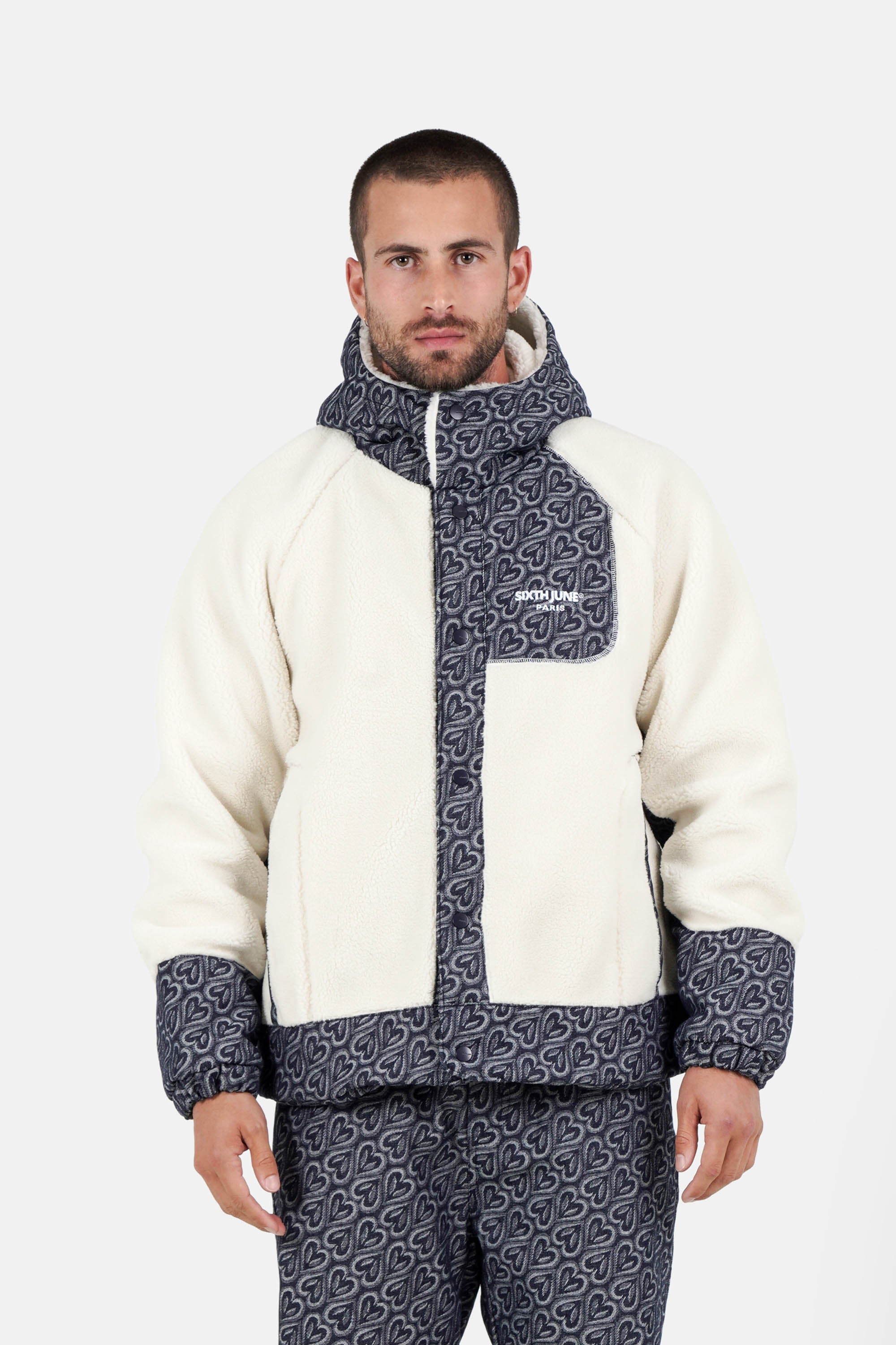 Sherpa Denim Heart Pattern Sixth June Jacket 25727-DBLU