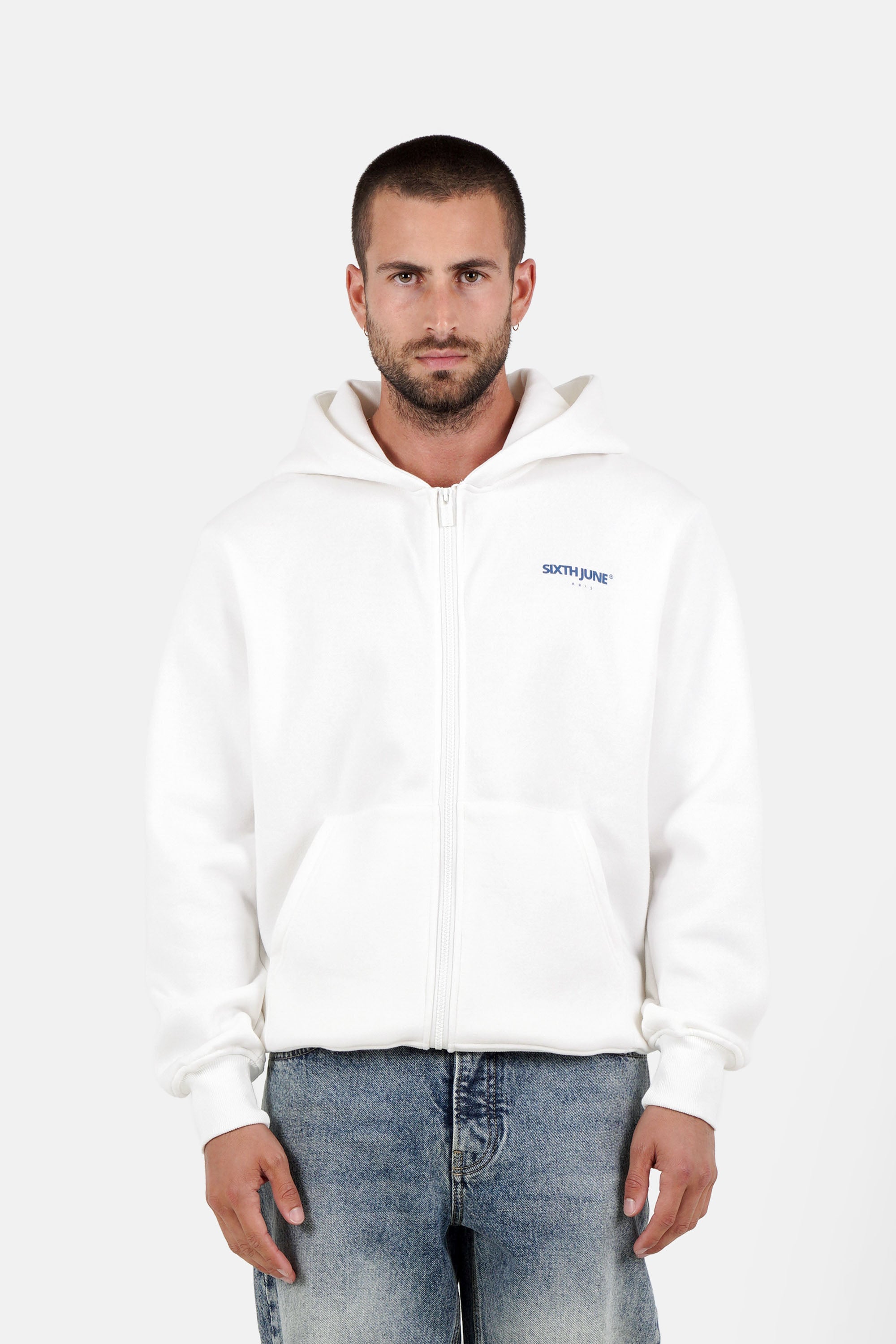 Sixth June Parisian Building Print Zip Up Hoodie 25729-WHIT